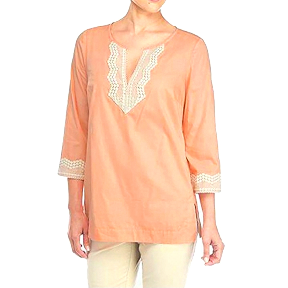 NYDJ Sorbet Blouse Embellished v neckline with Zipper on side along with lining